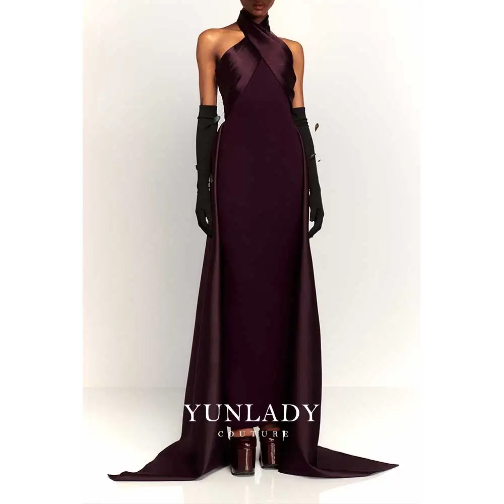 YUNLAN Women\'s Sexy Back Evening Dress Hanging Neck Sleeveless Asymmetric and Ground Dance Dress 2024 Suitable Wedding Party