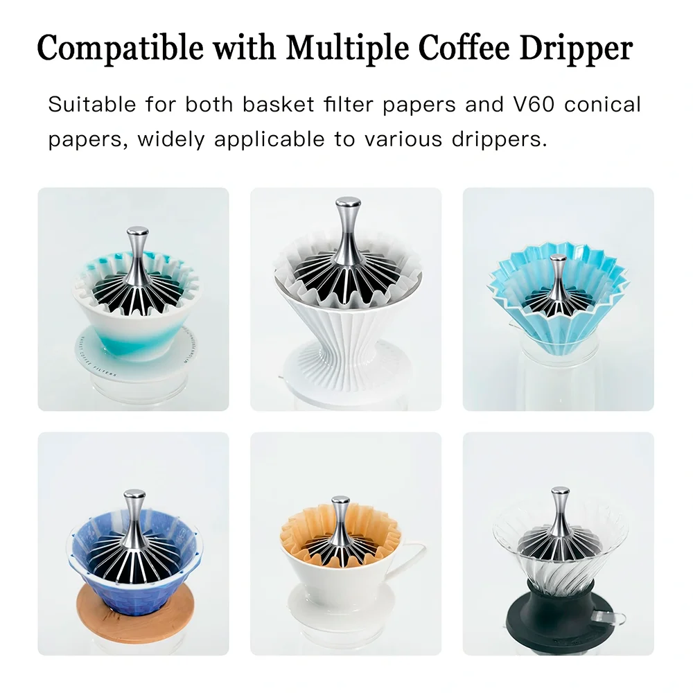 Colador de café de aleación de aluminio, prensador de papel, cono compacto para filtro de café, herramienta de prensado, accesorio doméstico para café caliente.