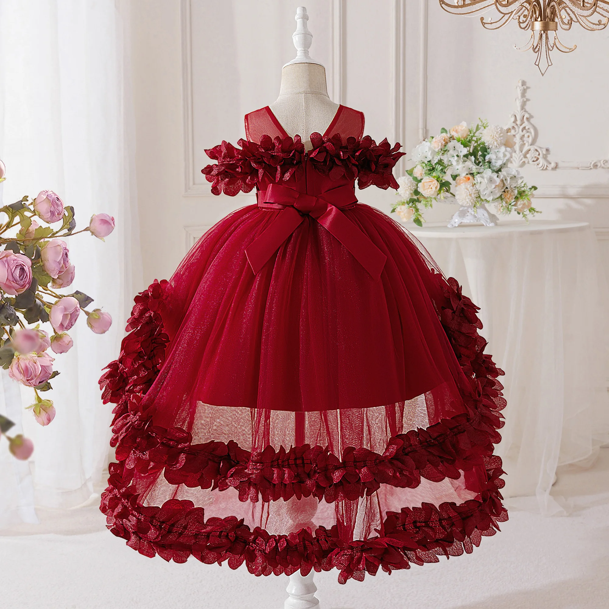 Fashion Flower Wedding Party Girls Dress Christmas Costumes Elegant Birthday Princess Prom Dresses Girl Bridesmaids Evening Gown