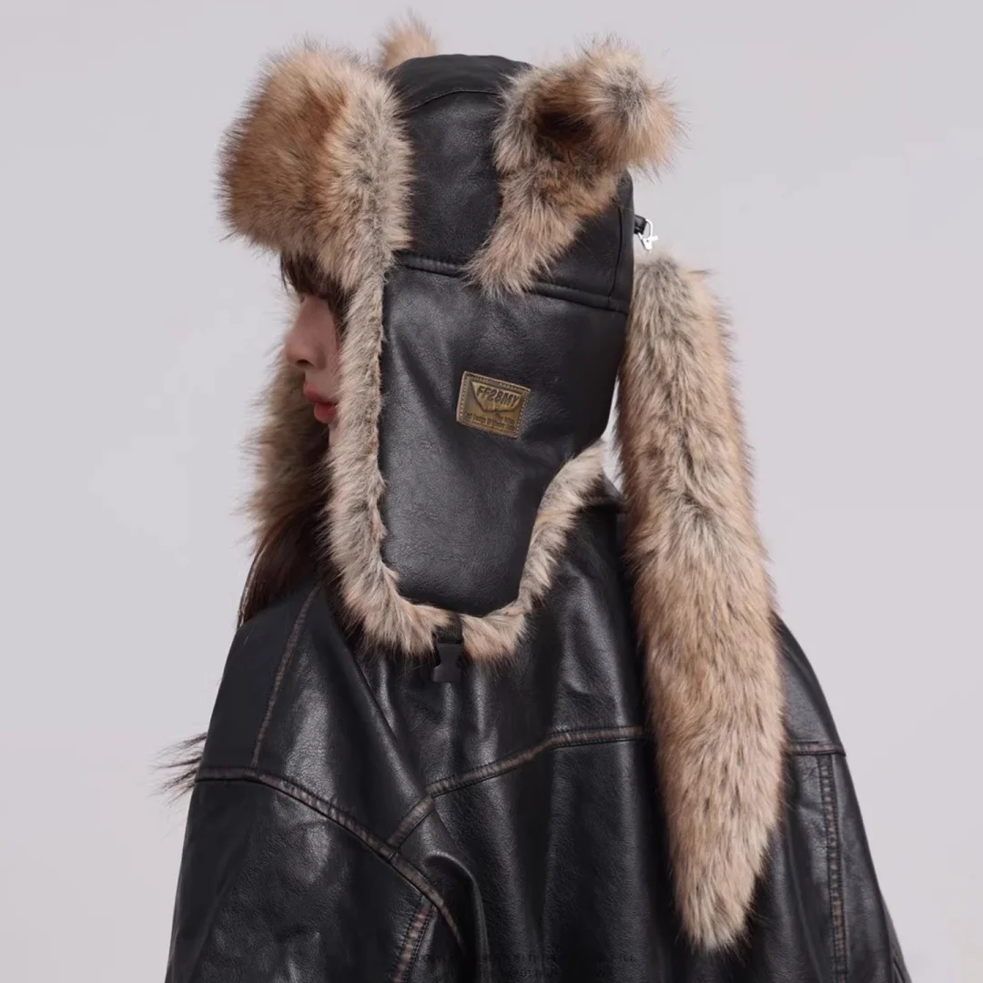 

Ушанка-бомбер, зимняя шапка для мужчин и женщин, толстая теплая шапка из искусственного меха, холодная шапка, мужская снежная русская пилотная шапка-траппер, кожаные снежные шапки