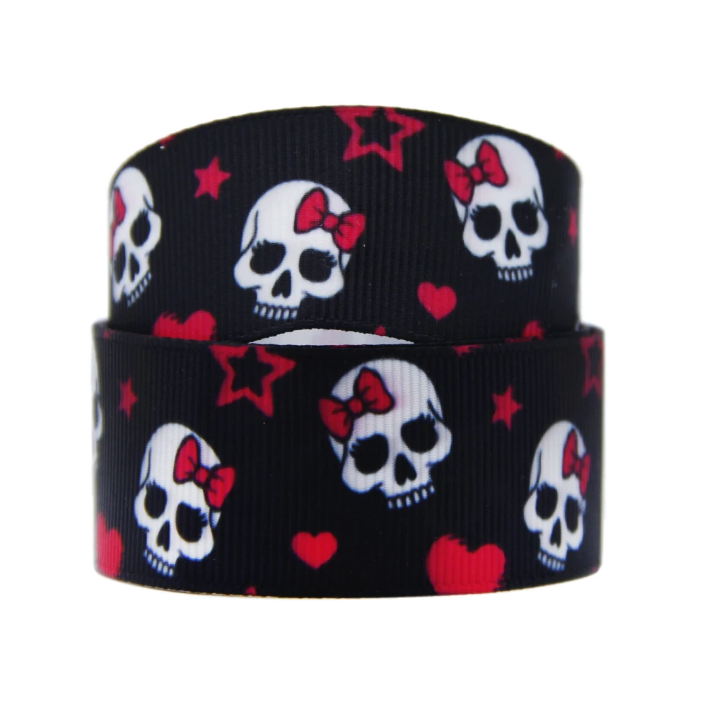 5 Yards 25mm Halloween Skull Pumpkin Printed Grosgrain Ribbon For Bow DIY Craft Party Decoration Gift Packing Supplies,5Yc38589