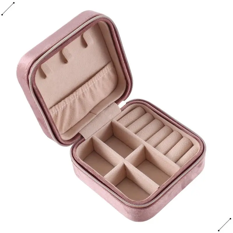 Caja de joyería de viaje de terciopelo de felpa, organizador de joyería de viaje, joyero pequeño para mujer, estuche para pendientes