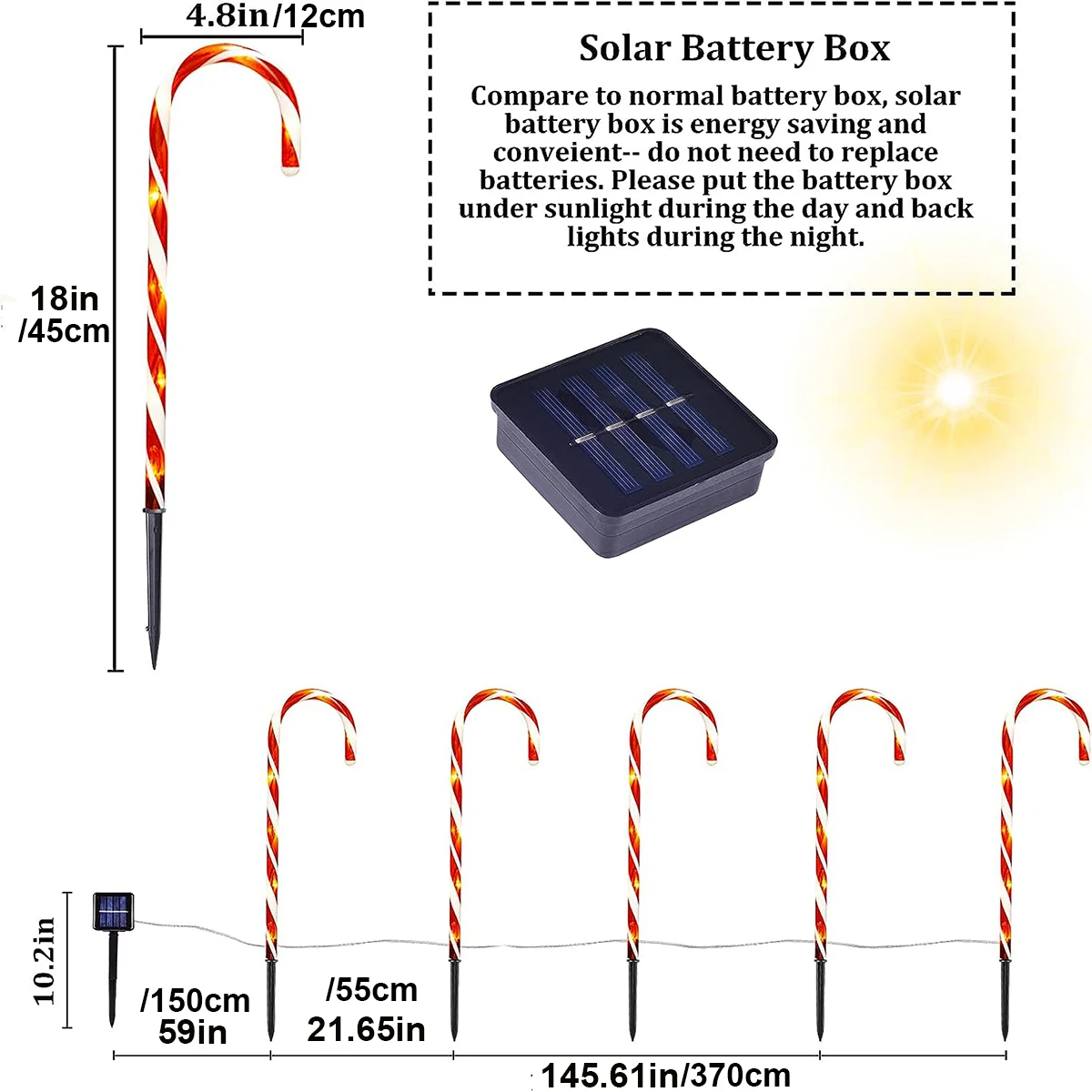 5PCS/Set Solar Cane Light Outdoor Waterproof Christmas Candy Ground Light Garden Landscape Decoration Lawn Light Colored Light