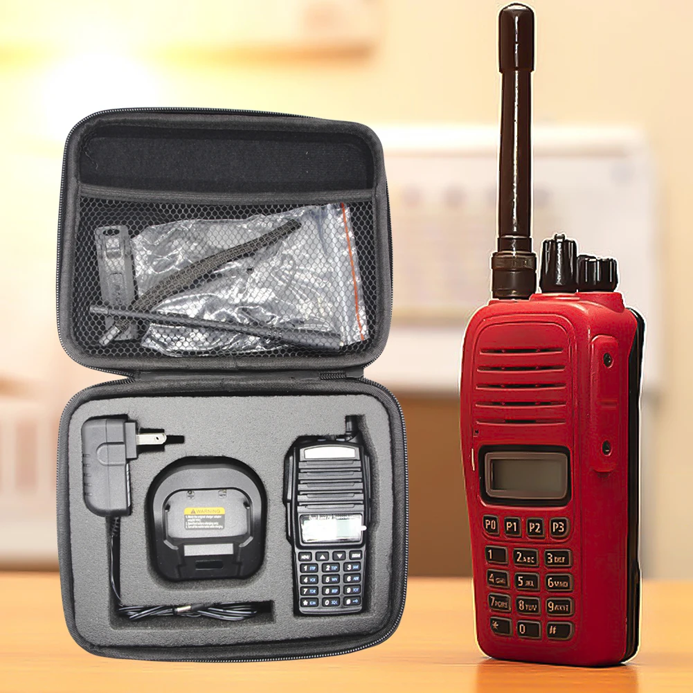 EVA Carring Case Bag Dustproof Two Way Radio Travel Handbag Drop-proof Hard Shell Case with Mesh Pocket for Baofeng UV-82 UV-8D