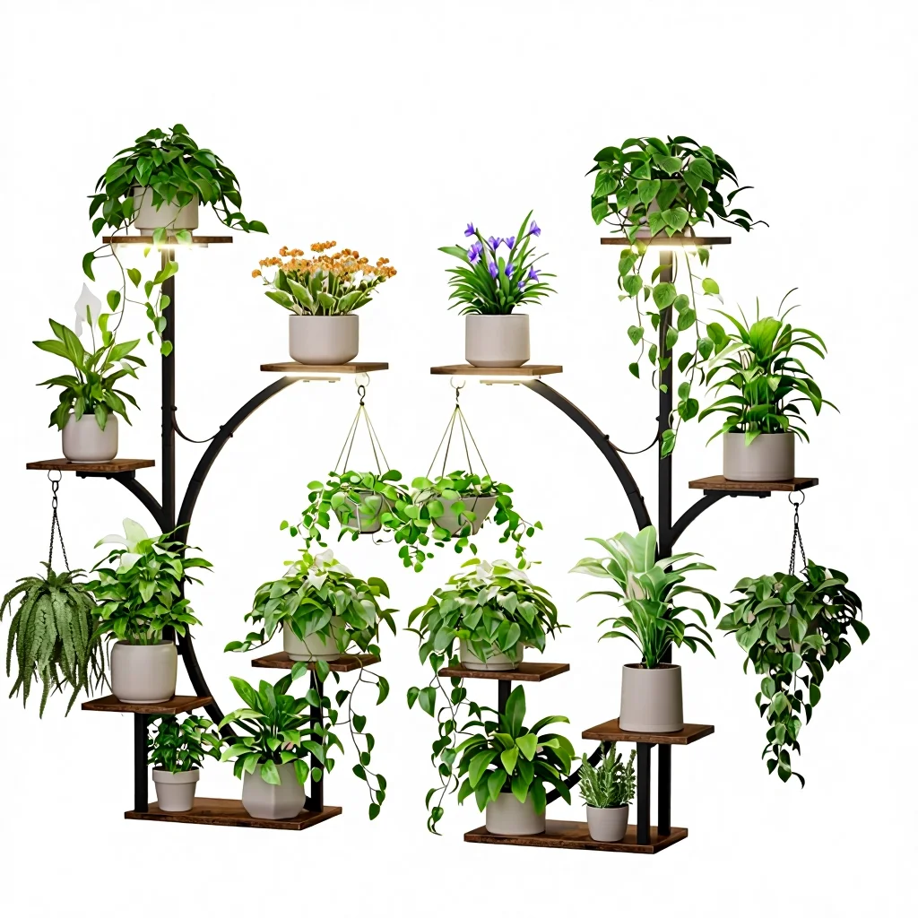 

Indoor 2-Pack 6-Tier K-Shaped Corner Plant Stand with Grow Lights Metal & Particleboard Painted Finish for Living Room/Patio