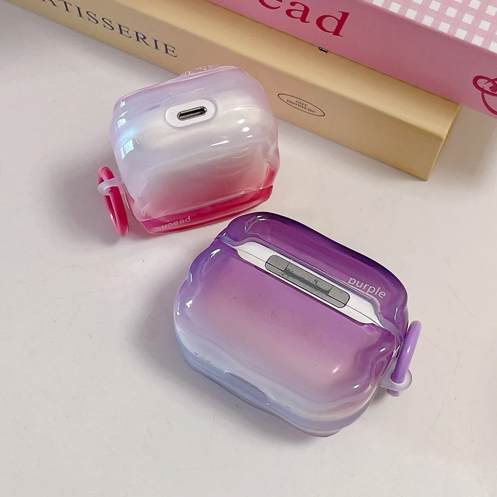 Étui de téléphone AirPods Pro 2 avec porte-clés, coque perlée, vague dégradée, housse de protection en silicone souple, sauna, luxe, 3D