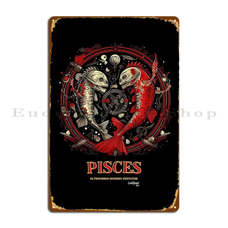 Dark Zodiac Pisces The Enigmatic Depths Metal Plaque Customize Club Custom Funny Sign Tin Sign Poster