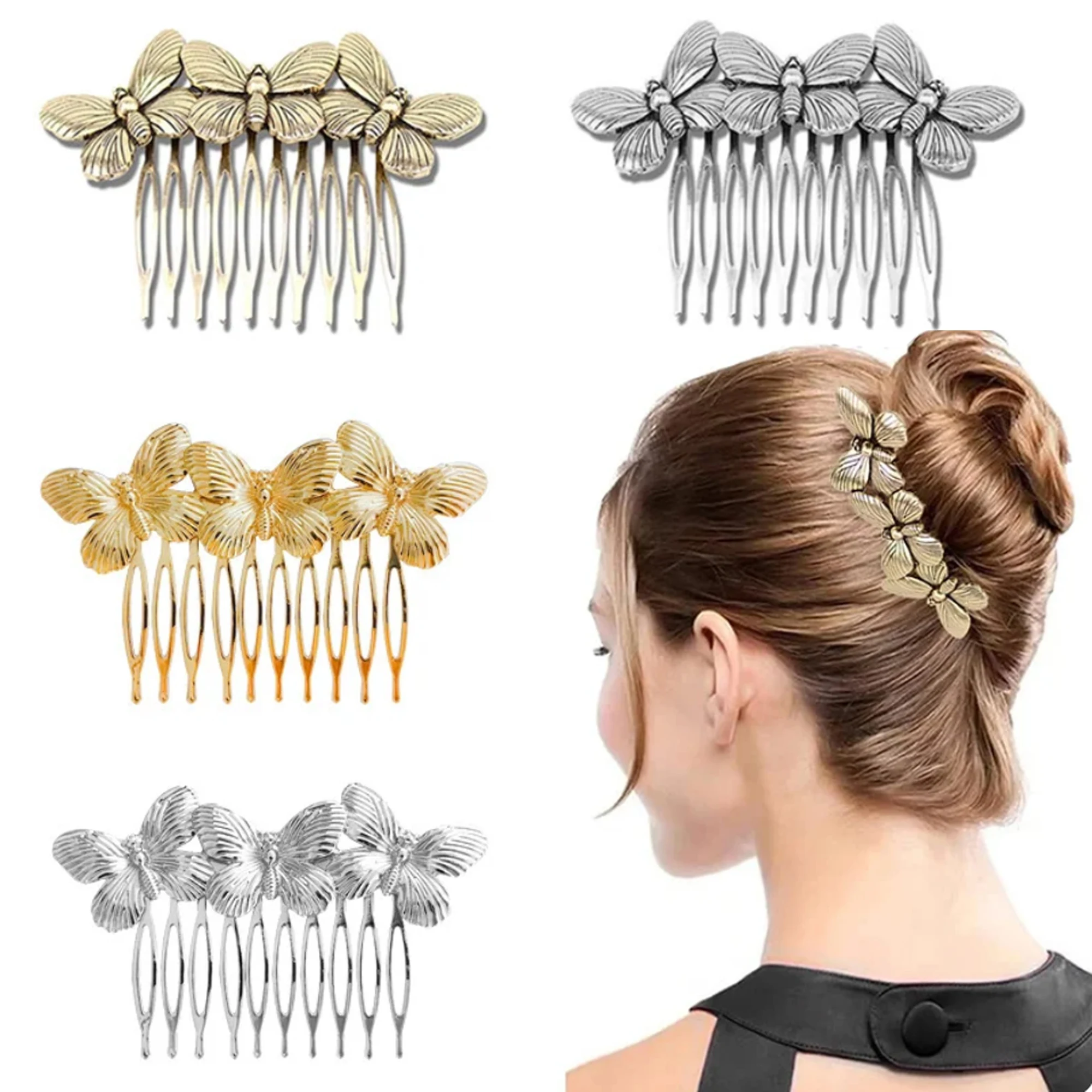 Korean Fashion Metal Butterfly Hair Comb Pins Bun Coiffure Wedding Styling Bridal Headdresses Ponytail Holder Gift Wholesale