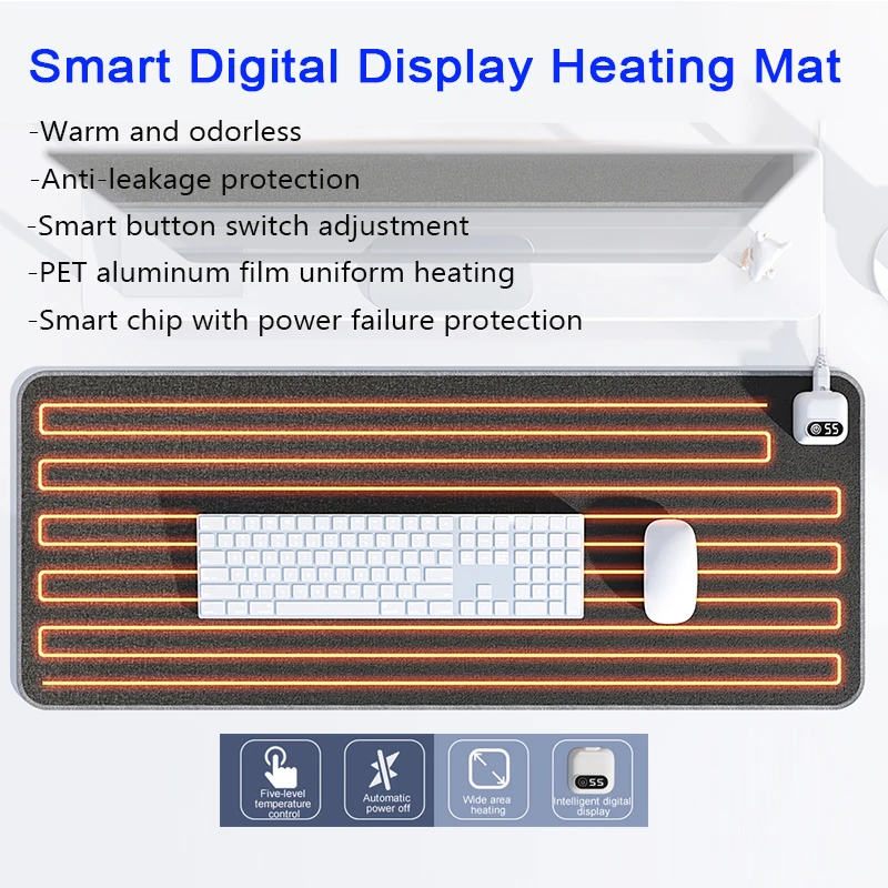 

Коврик для мыши с электрическим подогревом и подогревом, коврик для мыши с умным цифровым переключателем дисплея для офисной компьютерной клавиатуры, зима