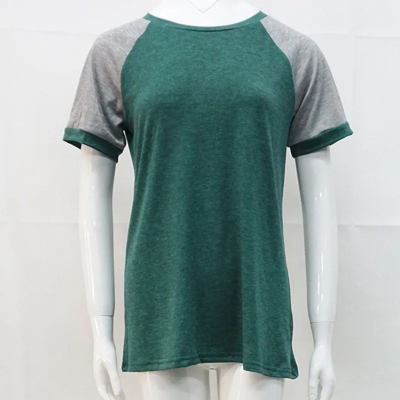 Top feminino de manga curta, verão casual, mangas de chifre soltas, gola redonda, camiseta de manga curta patchwork plus size