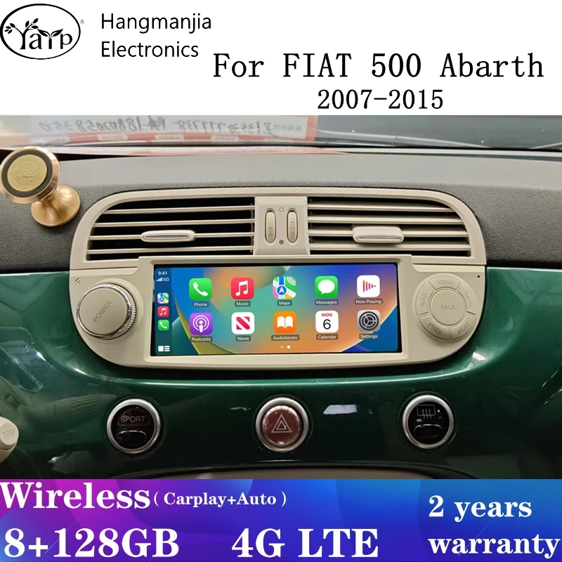 

hangmanjia Wireless CarPlay for Apple Android 13 Auto Radio for FIAT 500 Abarth 2007 2008 2009-2015 Multimedia Screen Stereo GPS
