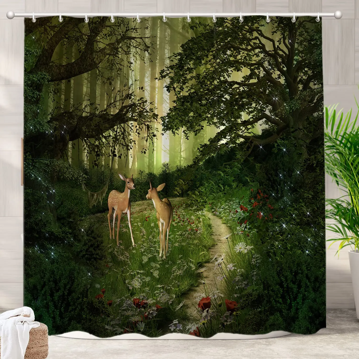 Fairy Trees Forest Shower Curtain,Mystical Fantasy Forest Blue Nature Bath Curtain,Waterproof Fabric Shower Curtain for Bathroom