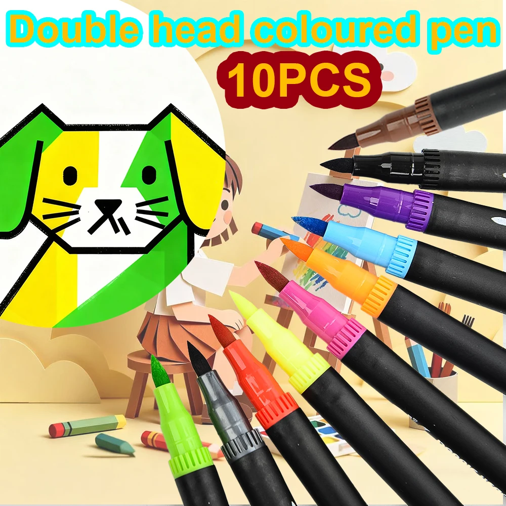 

Набор 10-цветных художественных маркеров с двумя наконечниками, тонкие ручки, акварельные маркеры с фетровым наконечником, ручки для рисования и рисования, художественная марка премиум-класса