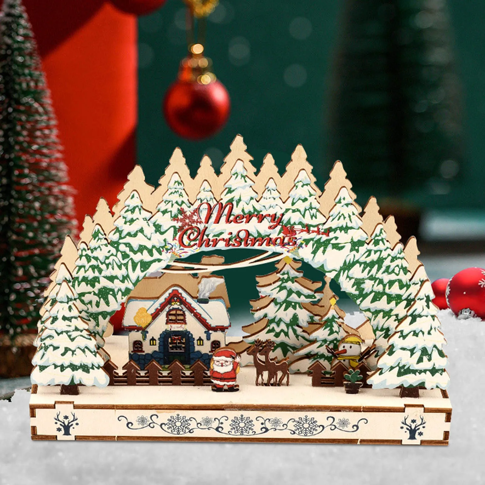 Christmas Wooden Ornament Christmas Village Mall Window Displays Creative Handmade DIY Festival Gifts Christmas Bulk Ornament