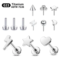 1PC Threadless Nose Studs Titanium Labret Lip Ring 16G 8mm Push in Flat Back Earrings Helix Piercing Tragus Conch Lobe Jewelry