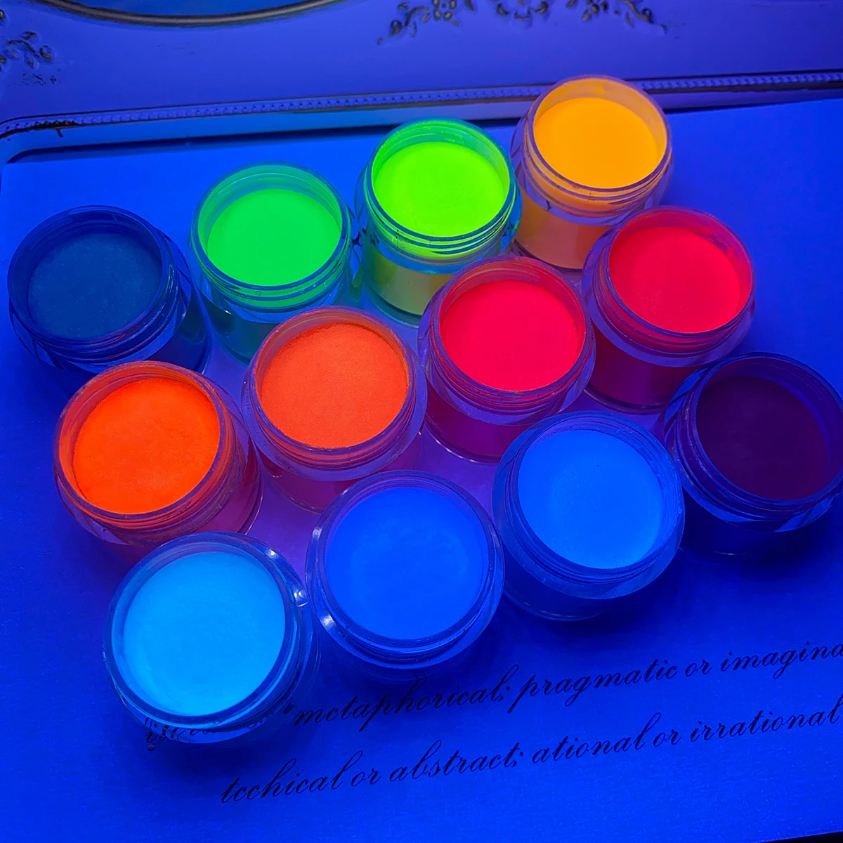 Polvo acrílico fluorescente para uñas, extensiones de colores que brillan en la oscuridad, secado rápido, 120ml(10g x 12 frascos)