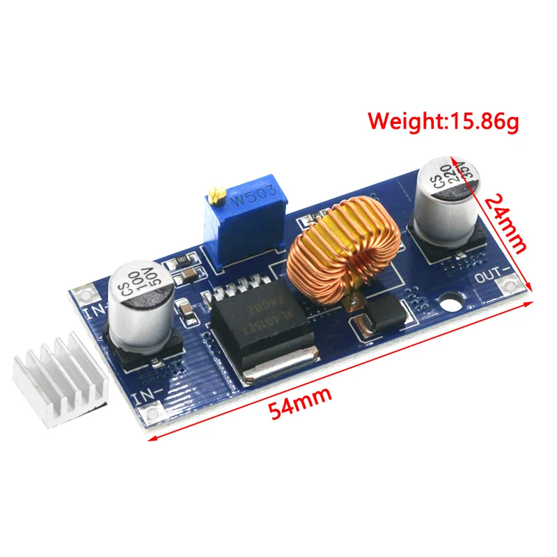 1PCS 5A XL4015 DC-DC 4-38V to 1.25-36V 24V 12V 9V 5V Step Down Adjustable Power Supply Module LED Lithium Charger With Heat Sink