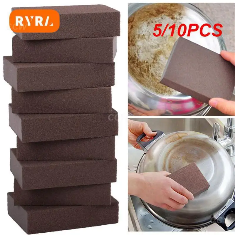 5/10PCS Washing Dishes Convenient Durable Dark Brown Carborundum And Sponge Kitchen Sponge Practical