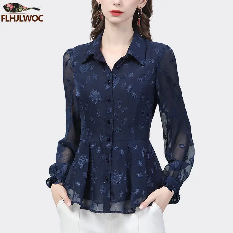 Retro Vintage Black Lace Tops Blouses Slim Fashion French Design Cute Girls Elegant Office Lady Solid Button Tops Basic Shirts