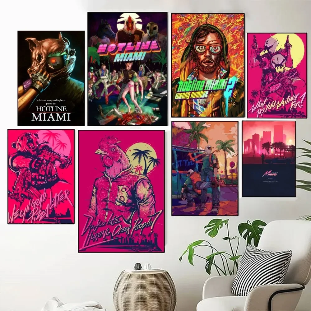 Hotline Miami Video Game Poster Canvas Painting Modern Home Living Room Bedroom Study Bar Retro Decoration Wall Art Gift
