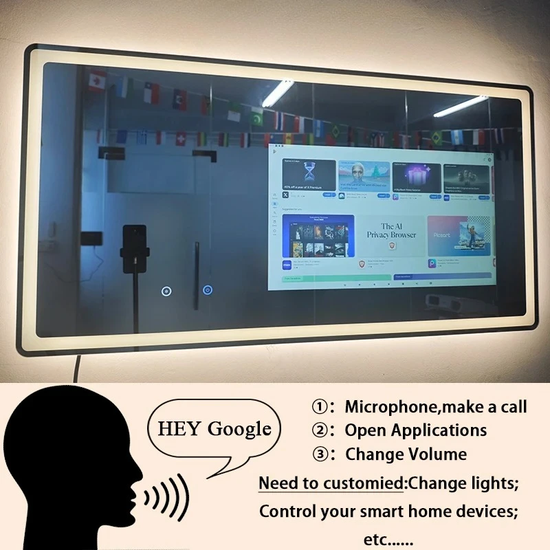 

Популярное прямоугольное умное зеркало-телевизор 2026 года на Android с LED-подсветкой, Wi-Fi и Bluetooth для ванной комнаты, полнофункциональное