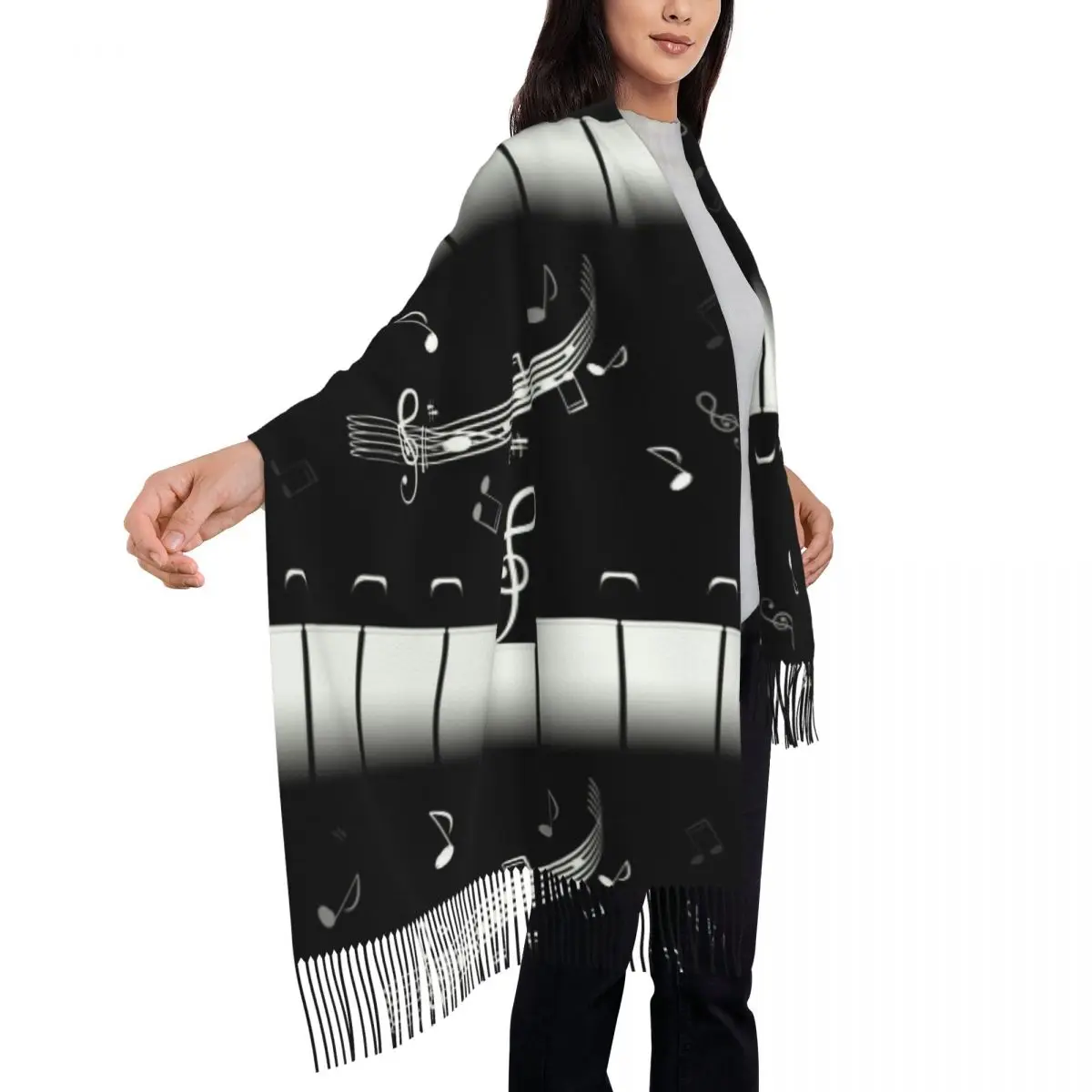 Piano Keys With Staff And Notes Women's Pashmina Shawl Wraps Fringe Scarf Long Large Scarf