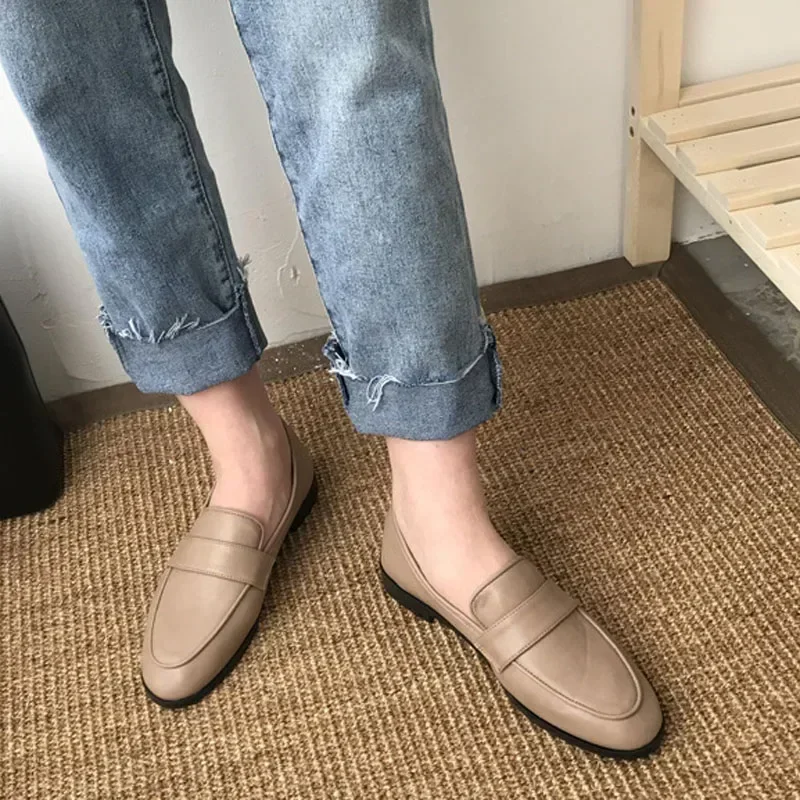 2023 Spring New Slip-on Small Leather Shoes for Women British Preppy Style All Match Fu Gu Lofu Flat Single Shoes