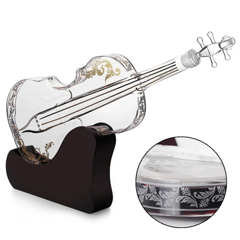 Whiskey Decanter 3D Violin Shape Whiskey Dispenser for Liquor Scotch Bourbon Vodka Decanter with Finished Glass Stand 1000ML