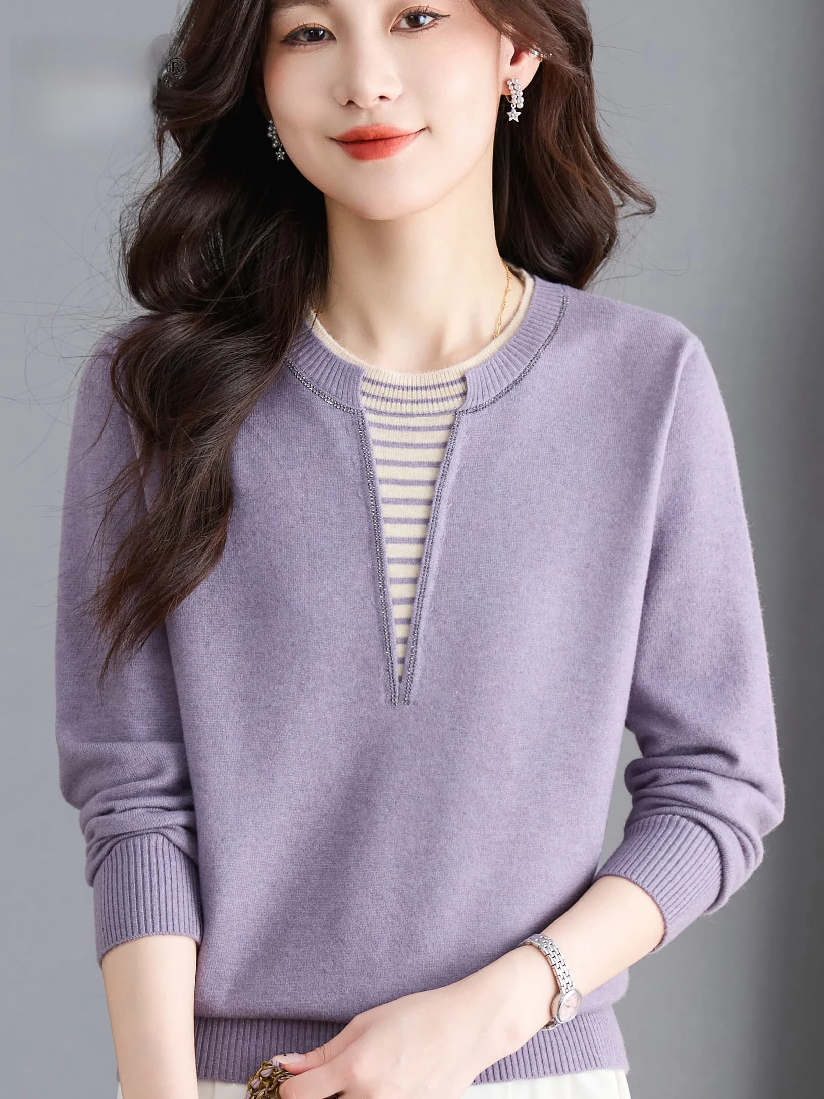 

Loose Fit round Ne Knitted Sweater Thin Mom Sle Top for Women Spring Faionable Anti-static Warm Easy Clean Casual Wear