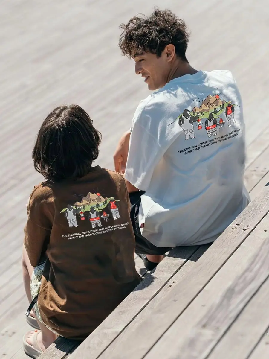Crew Neck T-Shirt Coleman Mountain Hiker Campfire Outdoor Graphic Front Back Print Short Sleeve Camping Tee Men's T-shirts