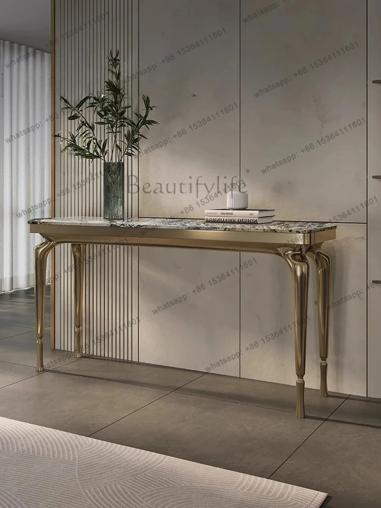 

ld25 Italian simple luxury natural marble entrance table high-end modern minimalist light luxury stainless steel entrance table
