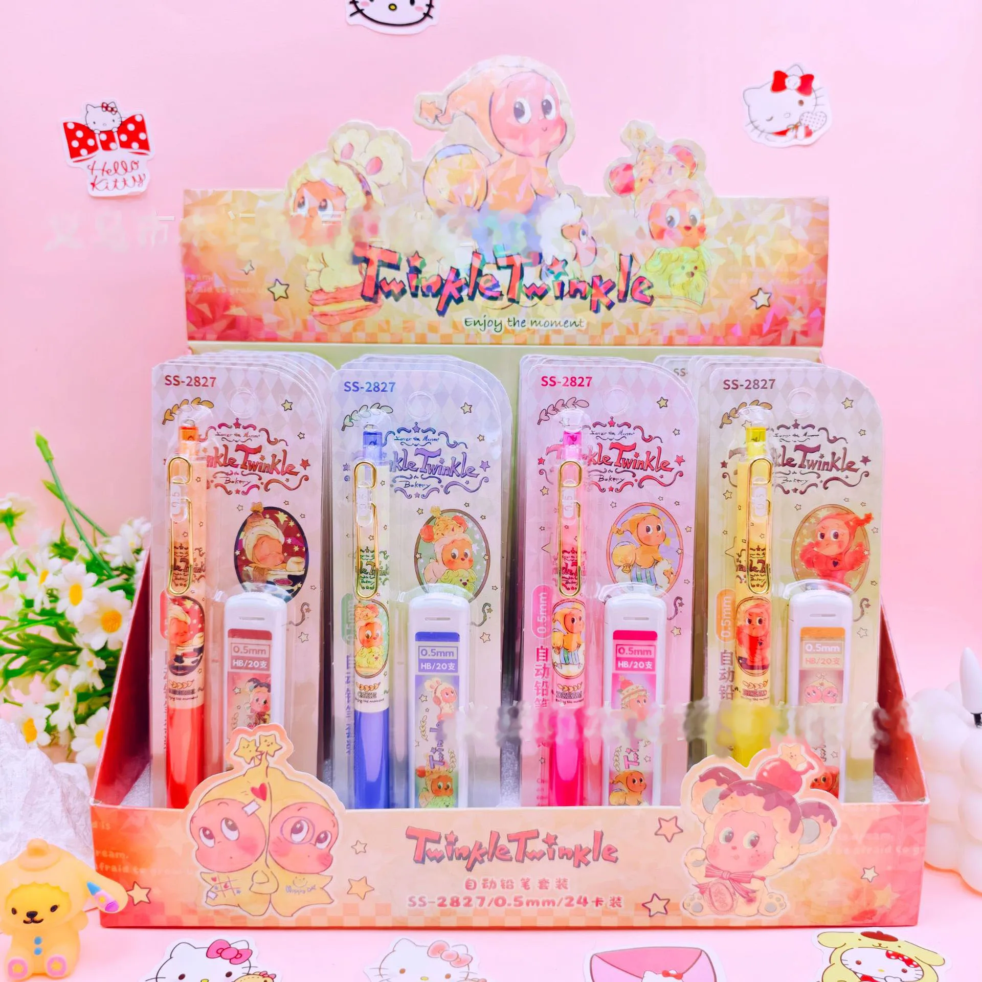 

New model 6pcs Hello kitty Pencil Set 0.5mm Automatic Pencil Refill Student Pencil Sharpening Stationery