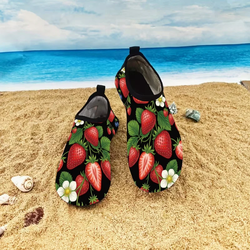 1pair Women's Summer Fresh Berry Print Beach Sandals, Non-slip Soft Sole Outdoor Casual Water Shoes for Beach Vacation