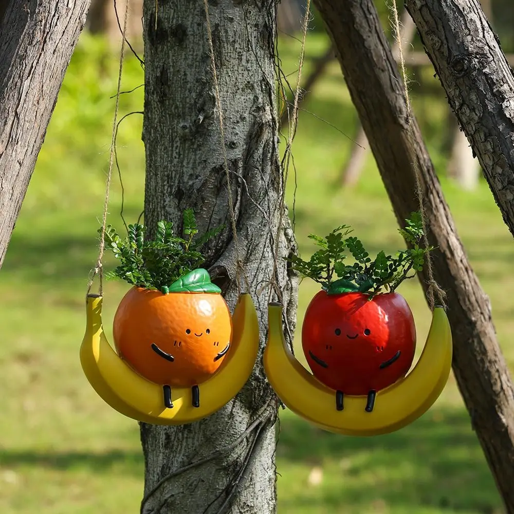 

Cute Hanging Planter Swing Orange Shape Resin Sculpture Planter Handmade Decorative Fruit Shape Flower Pot Plant Lovers Gift