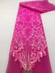 Tecido de renda lantejoulas para vestido de casamento, tecido africano de tule francês, nigeriano e luxo, alta qualidade, 5 jardas, 2024