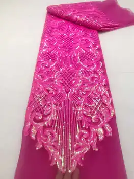 יוקרתי ורוד 2024 טולה צרפתית נטו פאייטים בד תחרה בד תחרה אפריקאי 5 מטר עבור שמלת כלה חתונה