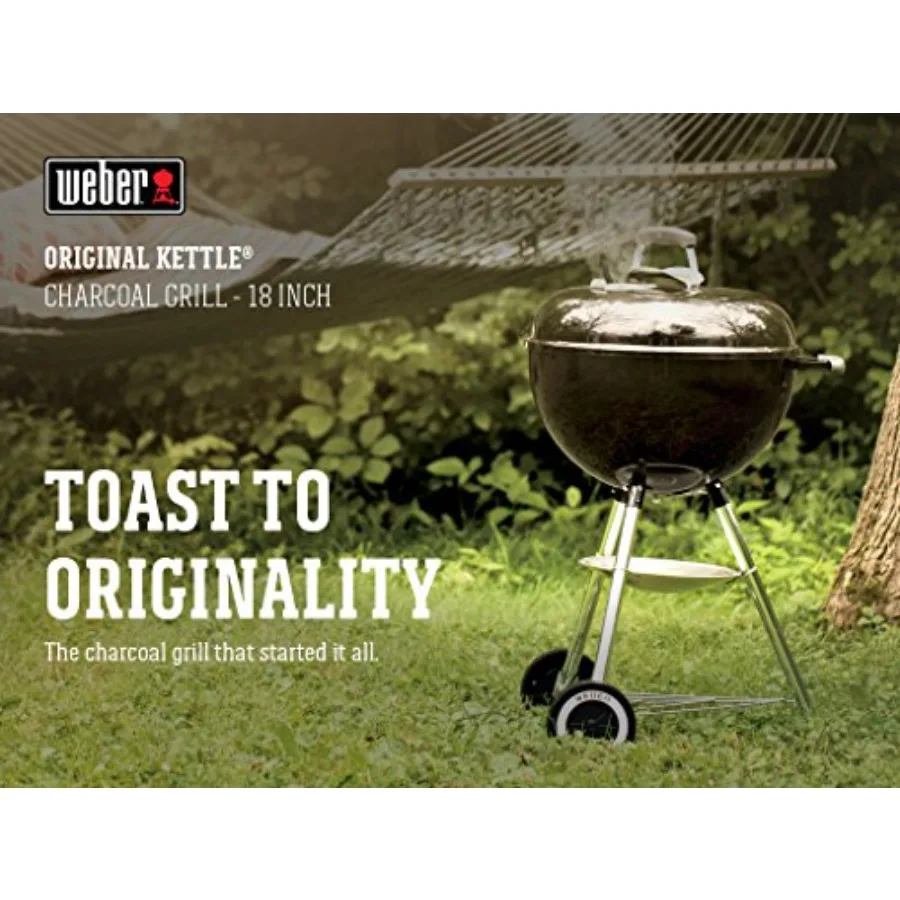 Original Kettle Charcoal Grill, 18-Inch, Black Classic Outdoor BBQ Grill with One‑Touch™ Cleaning System and Precise Temperatur