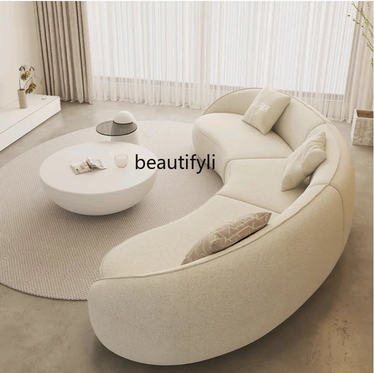 yj Sili Style Living Room Modern Light Luxury Italian Minimalist Shaped Curved Lambswool Fabric Sofa