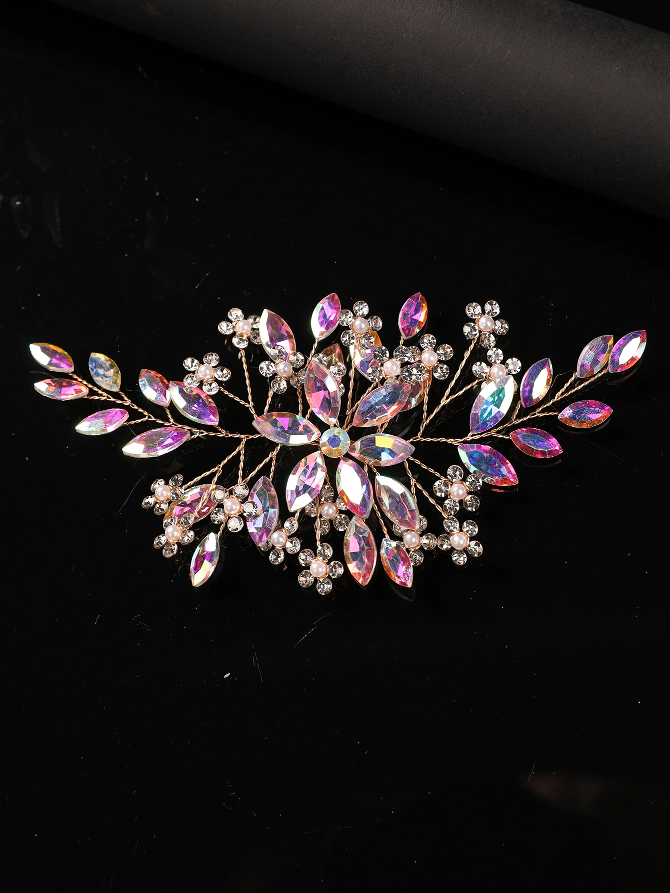 Grenzüberschreitend Beliebte Glitzernde Wassertropfen-Haaraccessoires für Hochzeiten, Legierung AB Farbige Kristallperlen Baumförmige Haarspangen – Detail 5