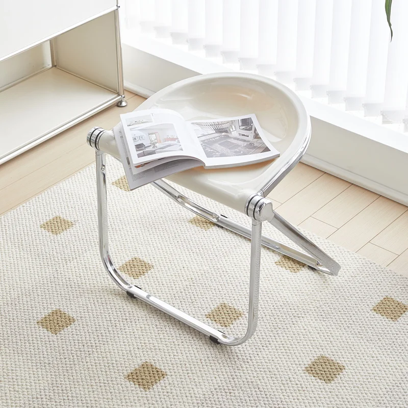 

Portable Clear Plastic Stool, Collapsible Industrial Chic Bar Stool with Reinforced Frame, Minimalist Home/Office Seating