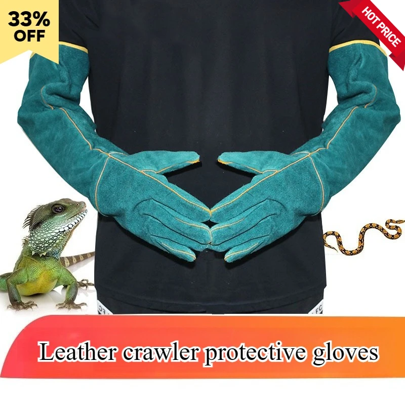 

62 см перчатки для обработки рептилий, очень толстые, устойчивые к укусам, защита от царапин, мониторы/змеи, усиленные кожаные перчатки для ухода за домашними животными