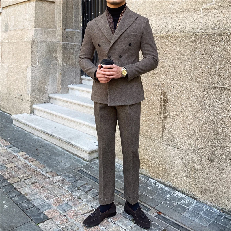 Top Quality Wedding Suit For Men Business Formal Casual Double Breasted Dress Suit 2 Pieces Office Work Party Prom Costume