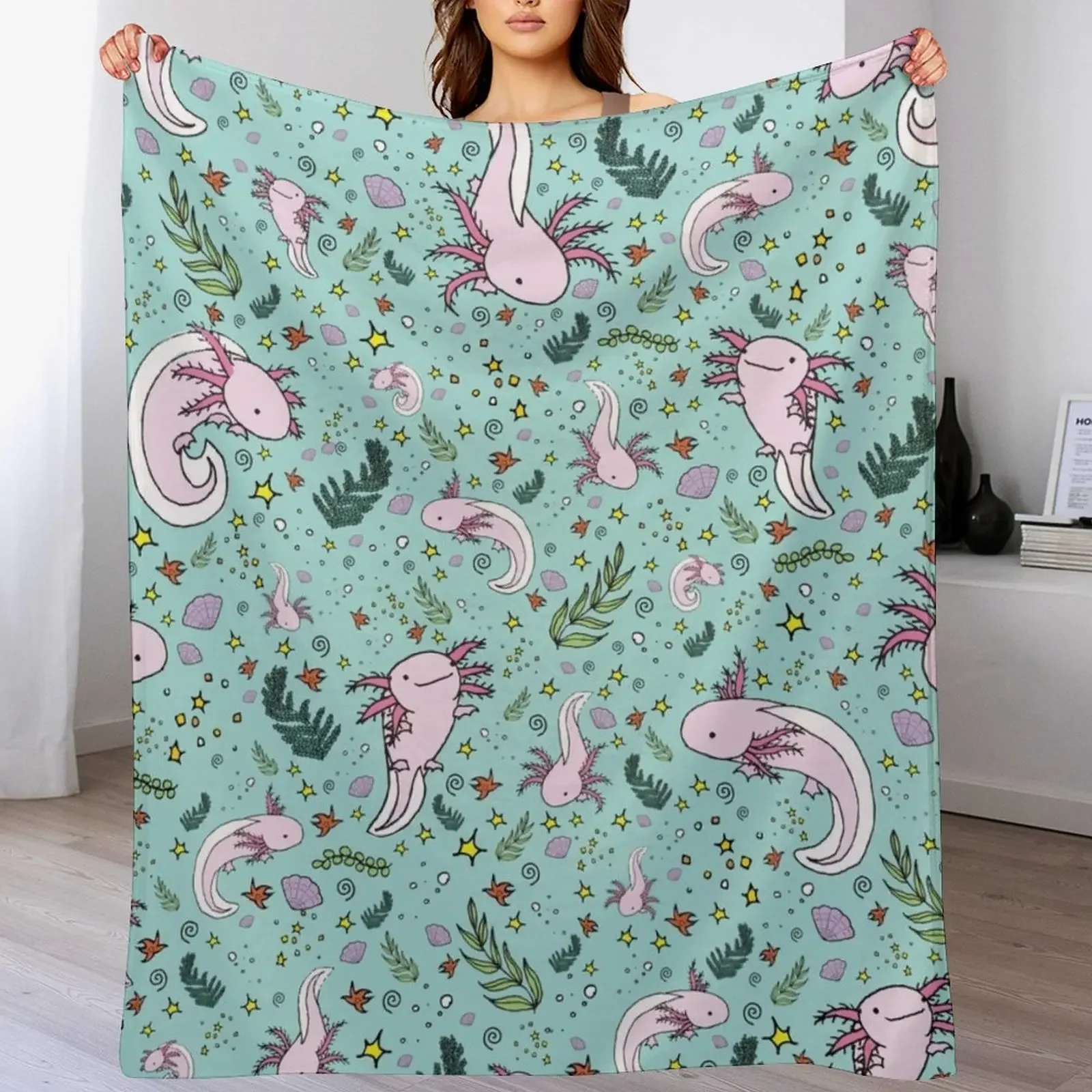 

Axolotl Throw Blanket Flannel Fabric Tourist Vintage Camping Blankets