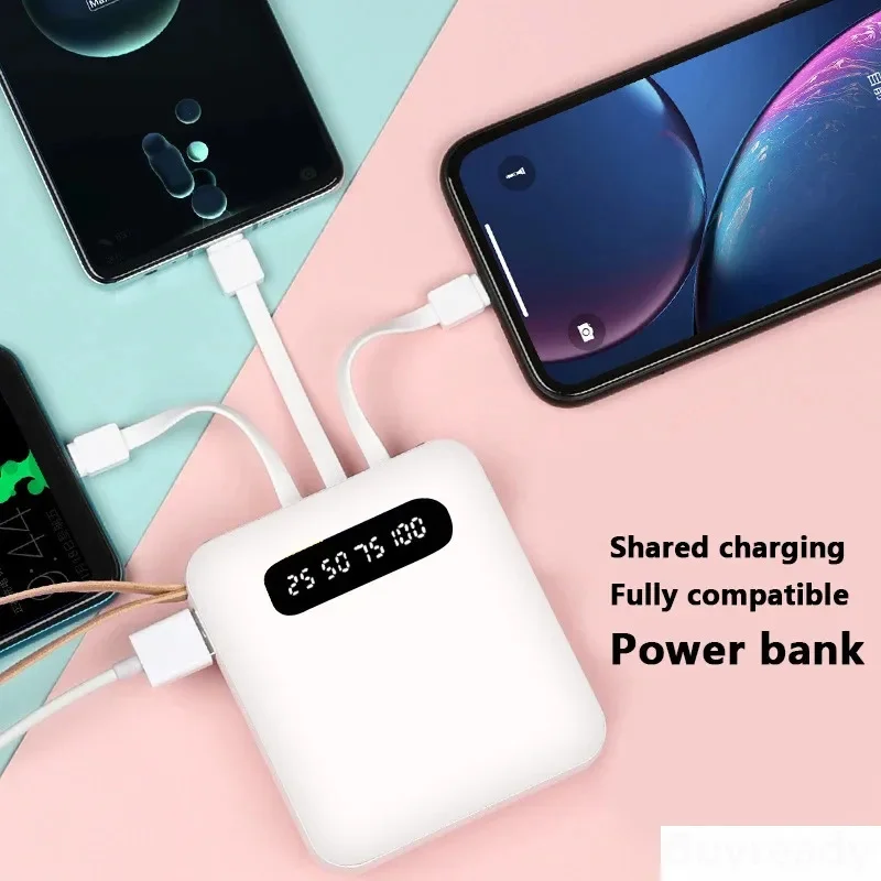 5000 / 10000 / 20000mAh Mini Power Bank Large Capacity Mobile Power Comes With 4 Wires Simultaneously Charging Four Devices