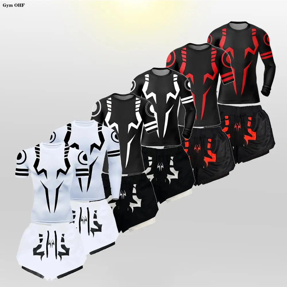 Jujutsu Kaisen Anime kompresja T Shirt garnitury męskie 2 w 1 spodenki sportowe bieganie dres na siłownię odzież męska Rashgard MMA