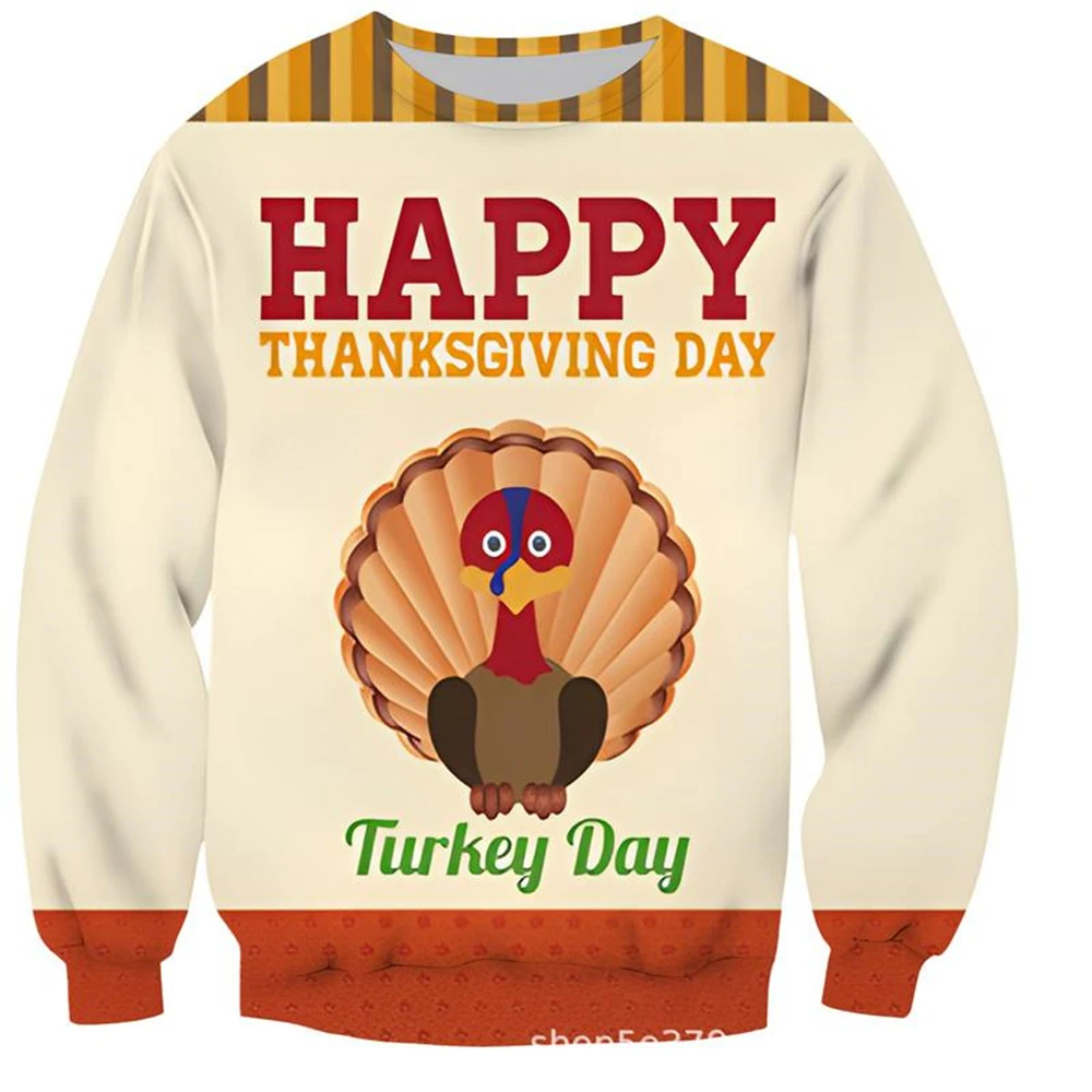 

Men's Happy Thanksgiving Day 3D Turkey Printed Sweatshirt Long Sleeve Pullover Hoodie for Party Kids Autumn Clothing