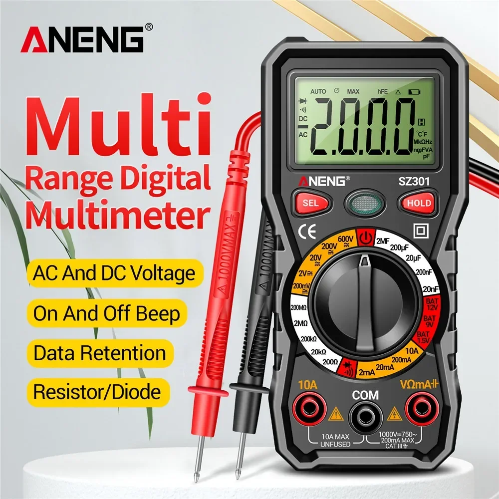 ANENG SZ301 Digital Multimeter Tester AC/DC Votage Current Automatic Tester Electrical Resistance Ohm Ammeter Capacitance Meter