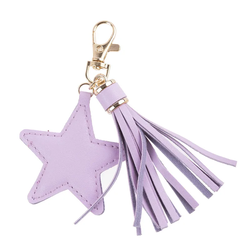 Colorful Five-Pointed Star Tassel Keychain Leather Pu Fashion Women\'s Handbag Accessories Keychain Jewelry