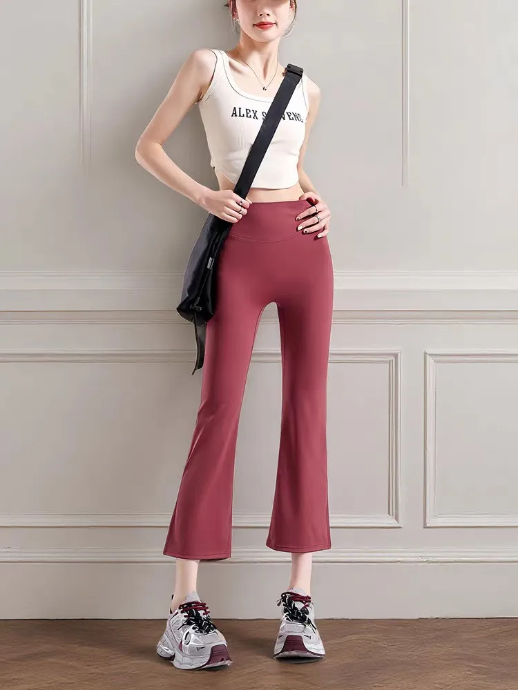 

Summer Women's Clothing High Waist Tummy Control Bootcut Workout Pants For Women Sporty Capri Leggings Thin Nylon Fabric
