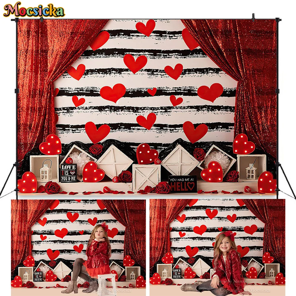 

Valentines backdrop for photography Sweet Girl Birthday Cake Smash Background Banner Red Curtain Love Rose Flower Studio Decor